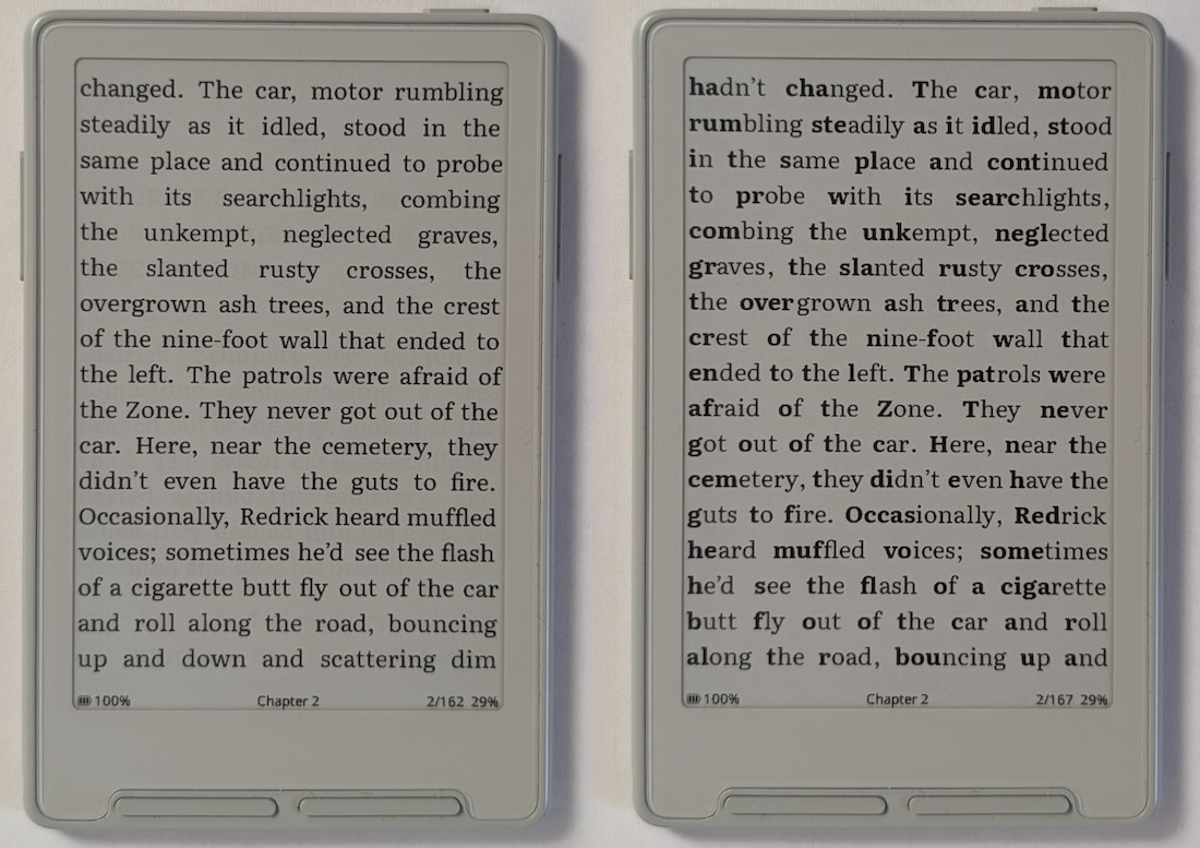 Comparison of the same page with and without Focus Reading enabled